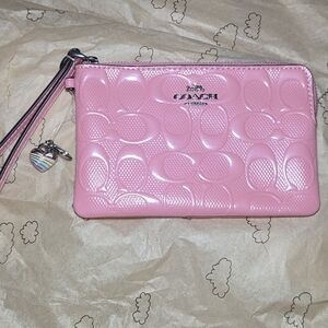 Coach Pink NWT Corner Zip Wristlet With Heart Charm
